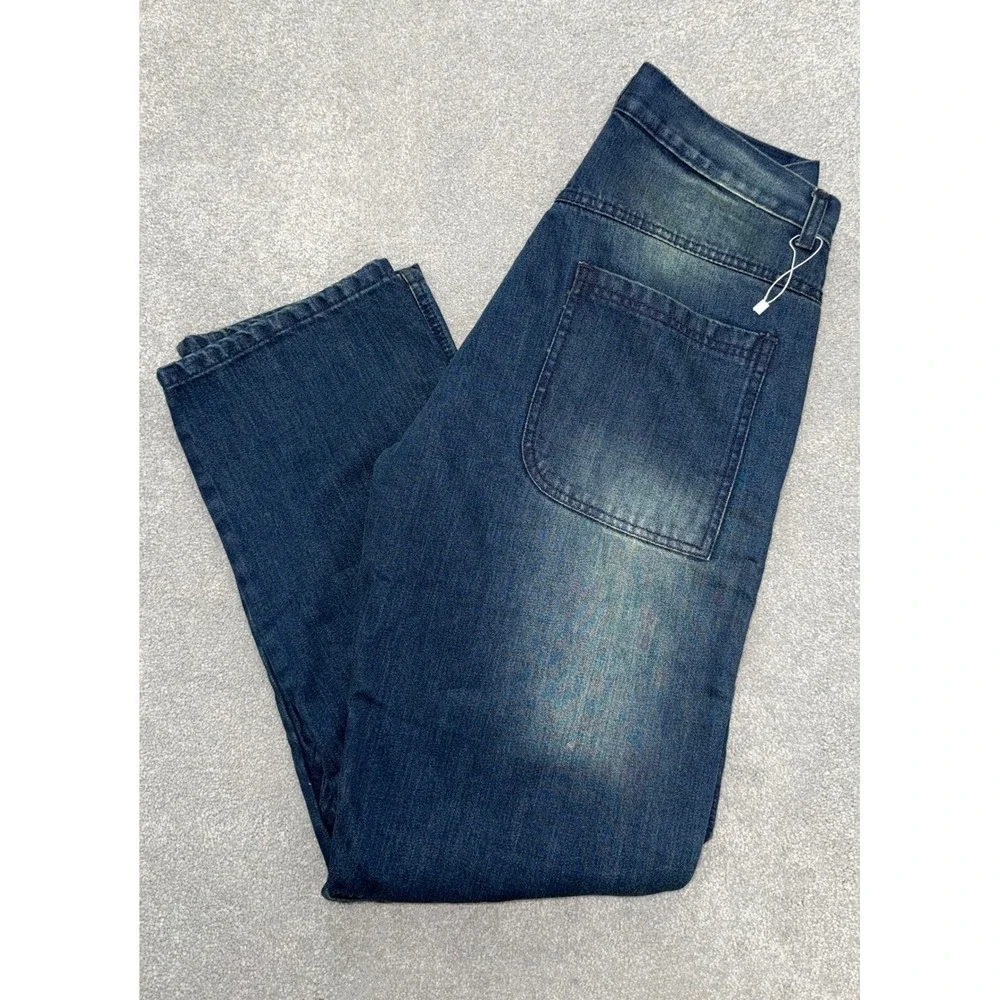 Craze Mens Straight Leg Jeans Blue Faded Wash Curved Seam Streetwear Denim - Picture 2 of 10